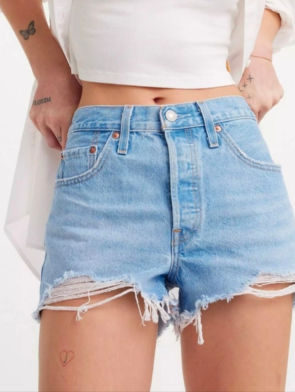 Levi's 501 Distressed Light Blue Wash Denim Shorts Size 29/8
